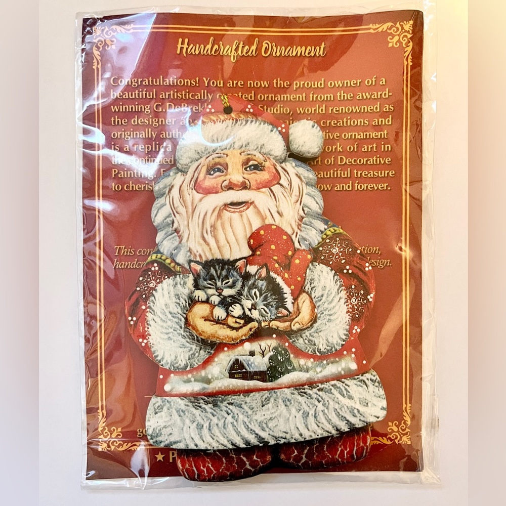 Holiday Santa with Kittens Wooden Keepsake Ornament